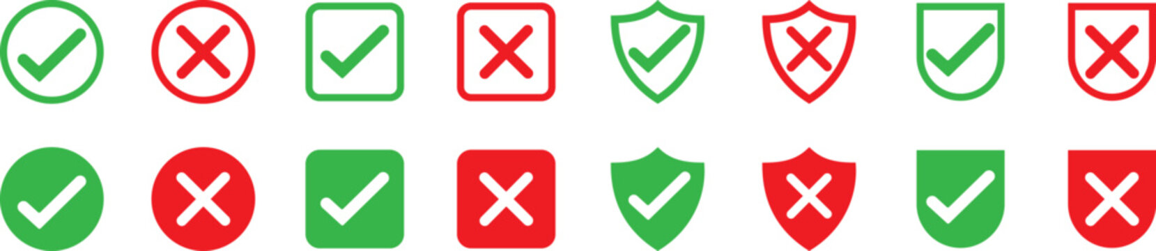 Checkmarks and crosses symbols for approval and rejection