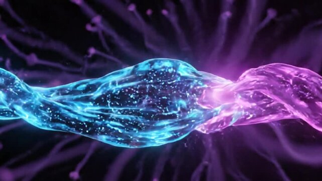 plasma gel ribbon transition with glowing organic liquid strands twisting and merging fluidly through frame
