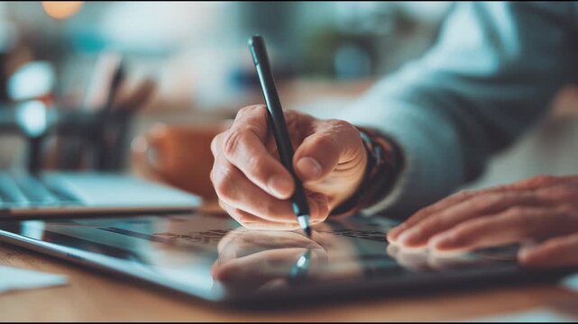 Close-up photograph taken with a tablet using advanced image editing in a modern creative workspace, a realistic digital artist environment, shallow focus, no text, no branding.