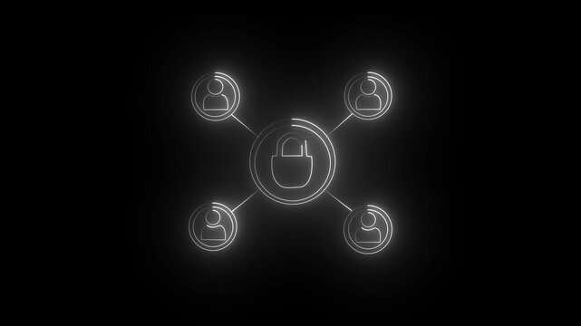 Global network connection line pattern neon animation on black background. connection concept. Animation of fast man network icon. digital interface 4k animation ....
