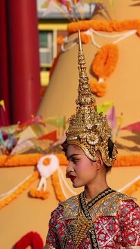 Thai Khon Dancer in Traditional Costume at Wat Suthat Thepwararam