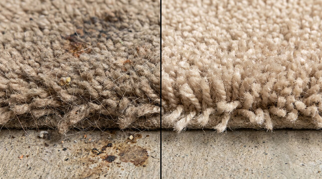 Dirty and clean carpet comparison, showing effective deep cleaning results