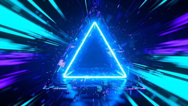 Neon triangle in futuristic tunnel