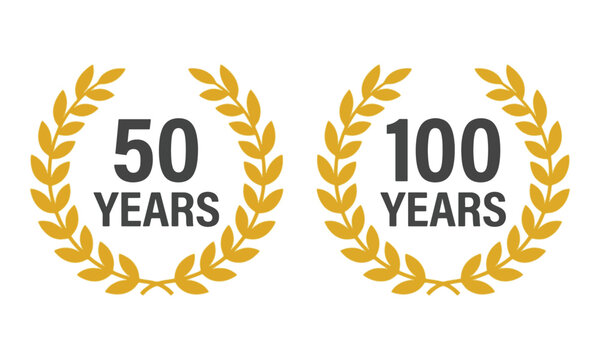 50 and 100 Years Anniversary Gold Laurel Wreath Icons