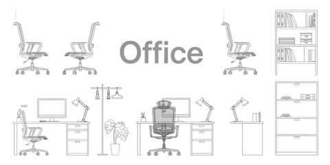 Obraz premium Office furniture and equipment in a workspace setting