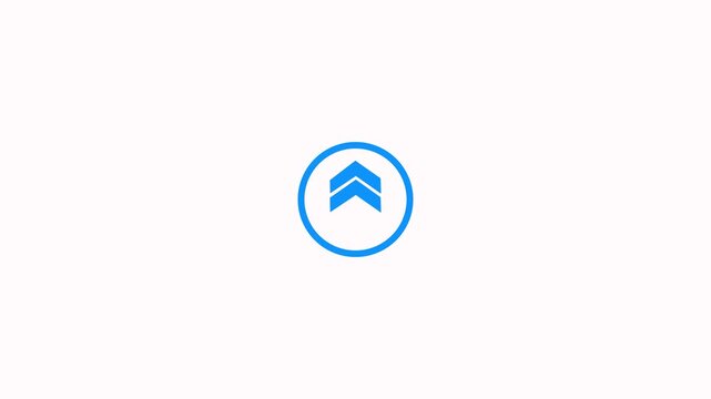 Swipe up icon with animated arrows and blue circle on white background for the overlay loop. Sweep arrow icon for swipe up pointing upward concept with alpha channel