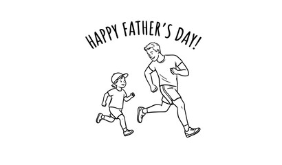 Obraz premium Father and child sports outline vector drawing isolated on white