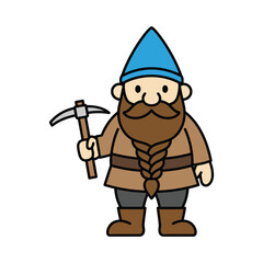 Fototapeta premium Vector illustration of a fantasy dwarf miner character in a minimalist flat design aesthetic.