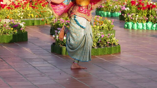 Traditional Thai Manohra Dancer Performs Classical Khon Dance in Bangkok Temple