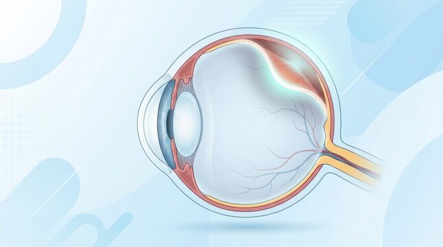 Detailed cross-section of the human eye showing internal structures and optic nerve