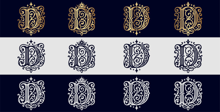 Decorative monogram d letter logo, luxury vintage emblem, calligraphy initial art.