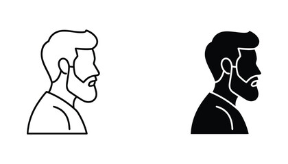 Profile portrait of bearded man icon in clean line art and solid black silhouette style © Shape