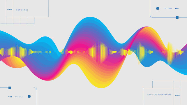 Colorful sound wave visualization with audio spectrum analyzer display