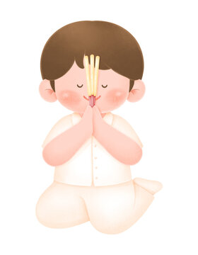 buddhist Praying wit Incense Sticks