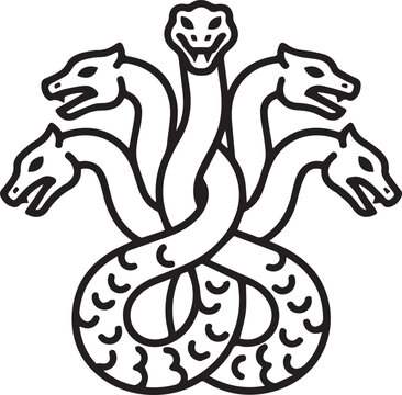 Stylized Multi-Headed Hydra Mythological Icon for Branding, Symbolism, Fantasy Art, Mythology Studies, Esoteric Designs, Corporate Logos, Gaming Assets, Horror-Themed Merchandise