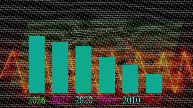 Bar chart animation with financial growth trend. Bar chart abstract data with year labels. Bar chart business analytics and market statistics graphic on black.