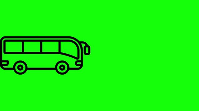 A simple bus icon animation moving across the screen on a bright green chroma key background.