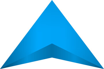 Fototapeta premium Bright blue upward-pointing triangular arrow icon with a subtle 3D effect, representing direction, navigation, or ascent.