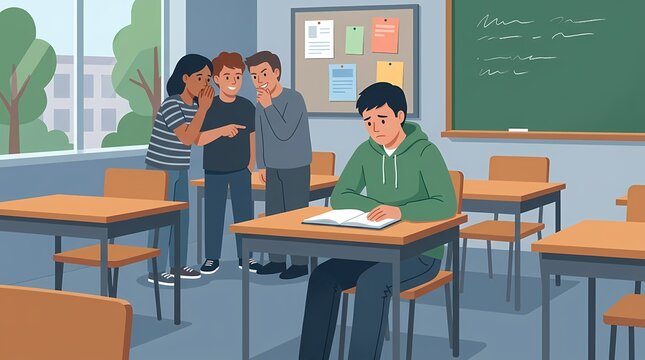 Illustration of a student being bullied in a classroom.