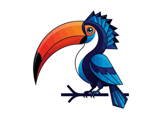 Obraz premium Vibrant Geometric Toucan Vector Illustration - Stylized Tropical Bird Icon Isolated on White Background for Modern Design and Branding