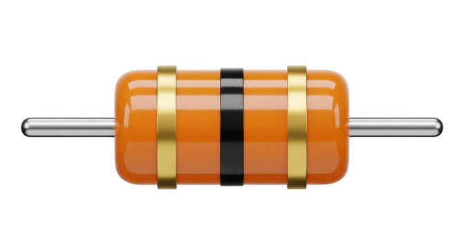 Resistor electronic component with orange body and black band resistor hardware