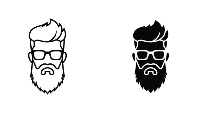 Stylish hipster man with thick beard and modern haircut vector portrait in two design styles