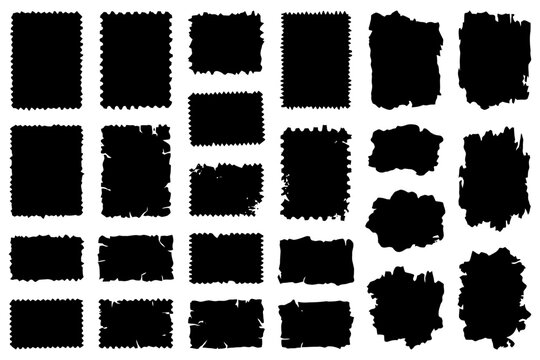 Set of twenty distressed grunge stamp textures on white background.