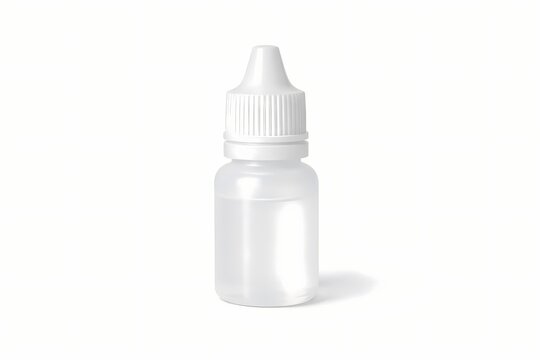 Small blank white plastic dropper bottle isolated on white background. Versatile mockup template perfect for medical eyedrops cosmetic serums and pharmaceutical products.