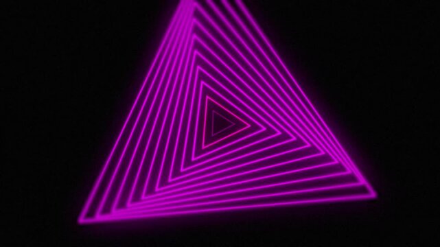 Neon purple glowing triangle tunnel abstract motion background