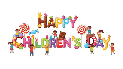 Fototapeta premium Sweet Greetings: Happy Children's Day, A delightful and colorful illustration, the image showcases the cheerful essence of children's day