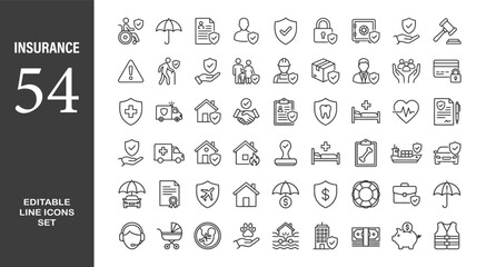 Insurance and assurance icon set. Editable line icons. Vector illustration. © Minara
