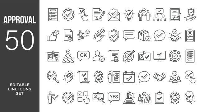 Approval icon set. Editable line icons. Vector illustration.