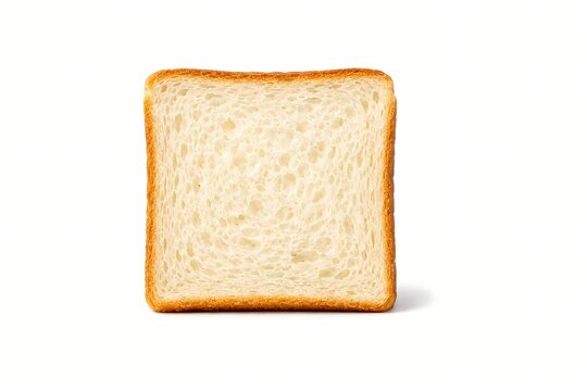 This clear photograph shows a perfect square slice of fresh white bread beautifully isolated on a bright white background. It is highly suitable for bakery menus and sandwich shop promotions.