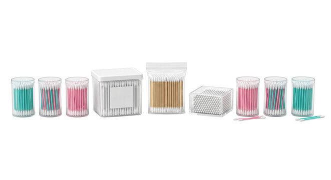 Cotton Swabs Variety Pack: Pink, Teal, and Natural in Containers and Bags