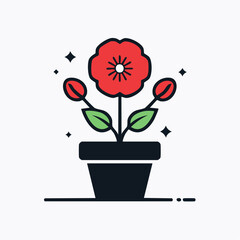 Fototapeta premium Stylized Red Poppy Flower in a Pot