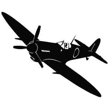 Spitfire fighter plane aircraft vector silhouette illustration line art world war ii air.