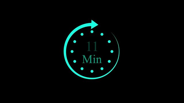 White color circle arrow refresh icon and 11 min timer icon.minutes stopwatch icon. Stopwatch icon in flat style