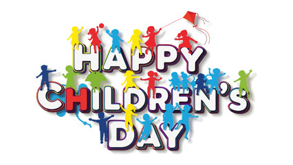 Fototapeta premium Happy Children's Day: A vibrant and colorful image celebrates childhood. Depicting a cheerful scene with playful figures and a joyful message. Perfect for bringing smiles and spreading happiness.