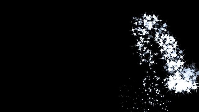 Twinkling glitter star line animation, sparkling fairy doodle trail,  producing magical shimmer dust and elegant star line transitions that glide across black screen in beautifully crafted.4k