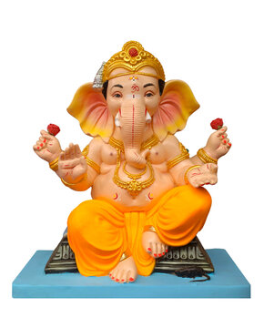 Hindu God Ganesha on white background, Ganesha Idol. Ganesh festival.