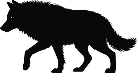 Silhouette of a wolf walking isolated on white background © ABDULMANNAN