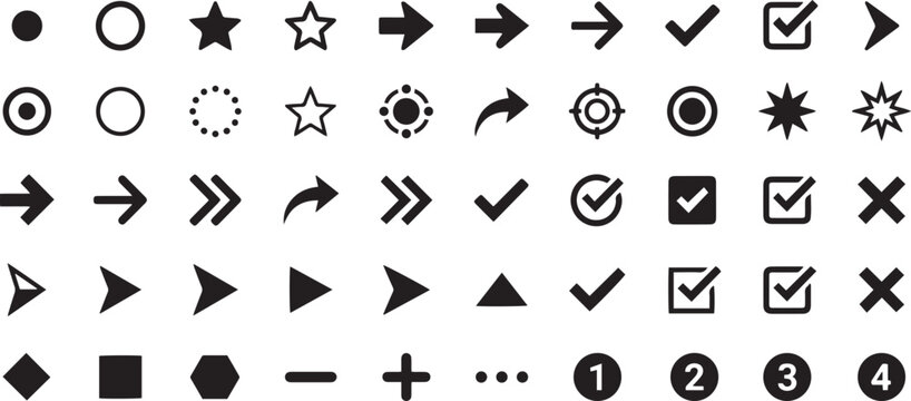 Universal Essential UI Icons Set: Arrows, Checkmarks, Shapes, and Interface Symbols