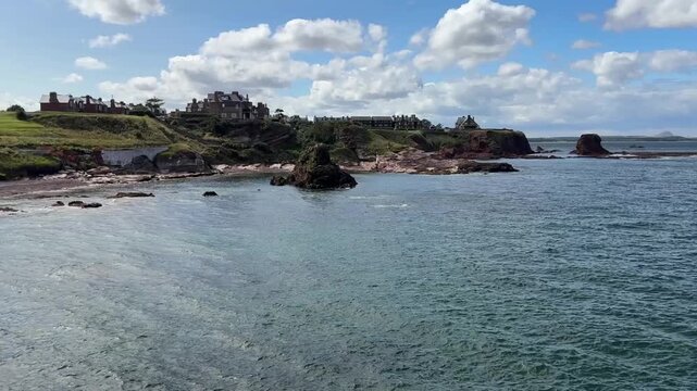 Scenic view of Dunbar in East Lothian, Scotland featuring North Sea coastline, seaside village charm, and beautiful coastal landscapes near Edinburgh.