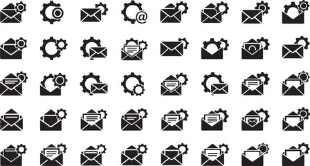 Naklejka premium 40 Email, Settings, Gear Icons, Vector Graphics, Black and White