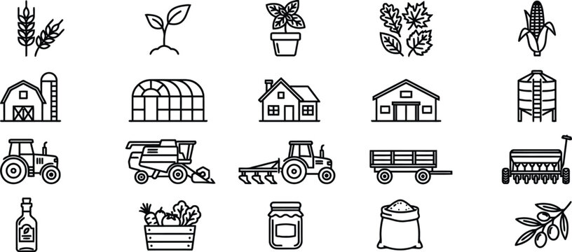 Agricultural icons for farming and harvesting