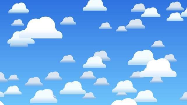 Cartoon white clouds floating in a blue sky animated background loop