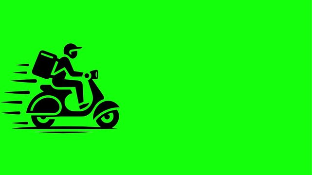 Delivery scooter icon animation with motion lines isolated on green screen background.