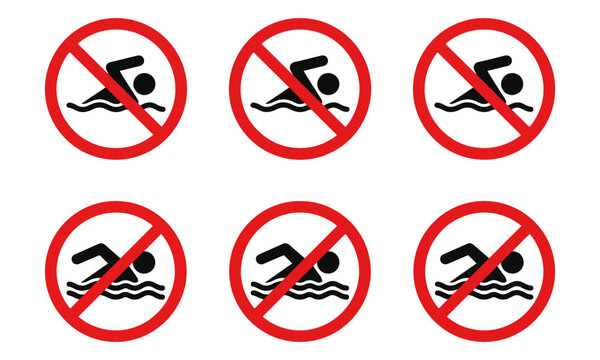 No Swimming Signs Set Prohibiting Water Entry for Safety