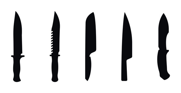 Collection of diverse knife silhouettes on a clean white background