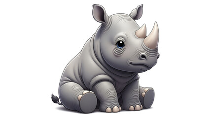 Fototapeta premium Cute baby rhinoceros cartoon with big eyes and soft details, perfect for kids designs, wildlife education, nursery decor, and creative illustration projects.
